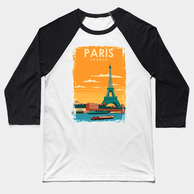 Paris France Seine Eiffel Tower Travel Poster Baseball T-Shirt by jornvanhezik